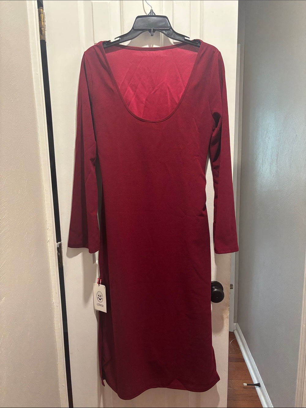 Cider Long-Sleeve Scoop Neck Dress in Burgundy